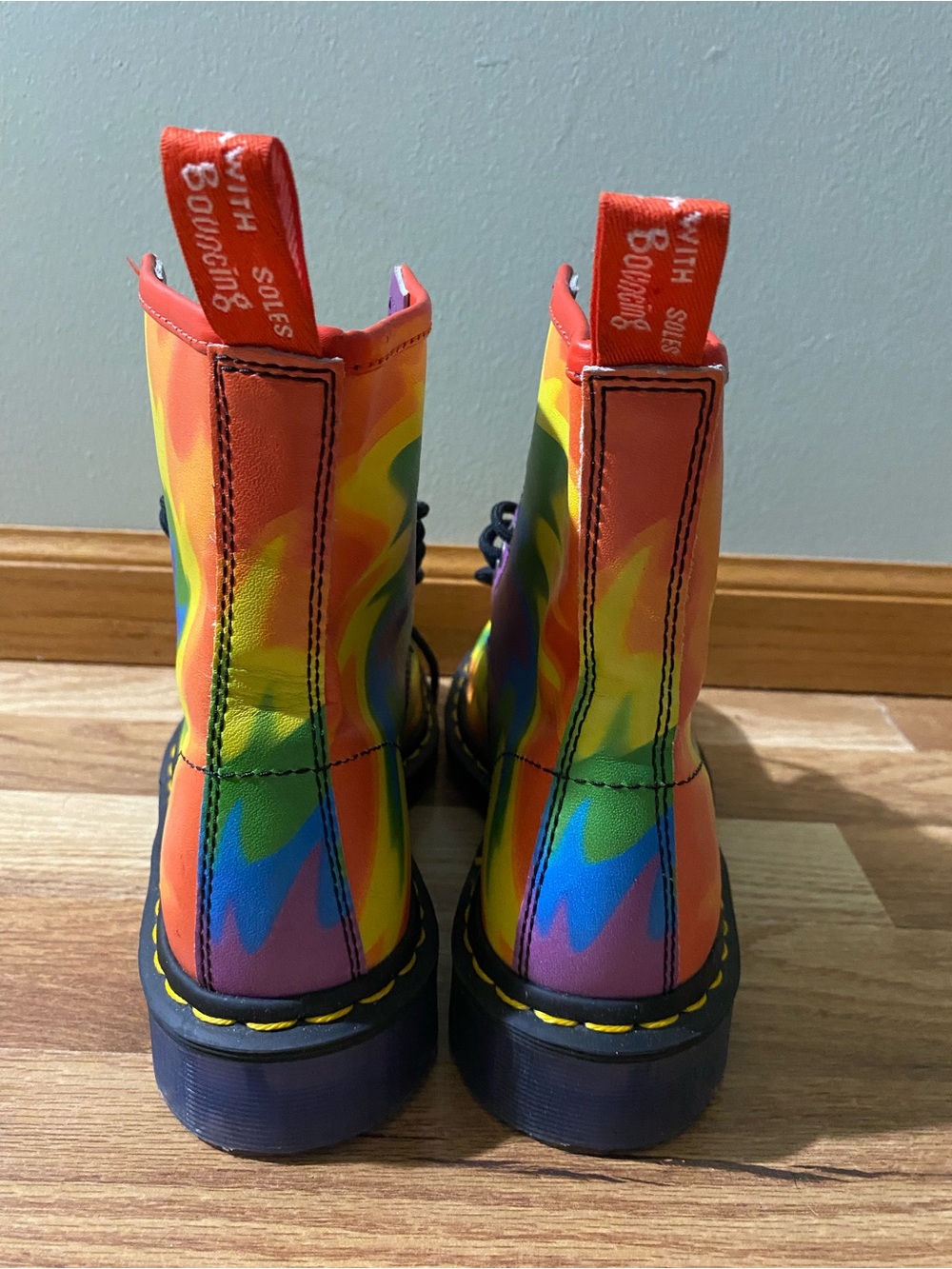 Doc Martens Colorful Tie-Dye Lace-Up Combat Boots New - Picture 10 of 11